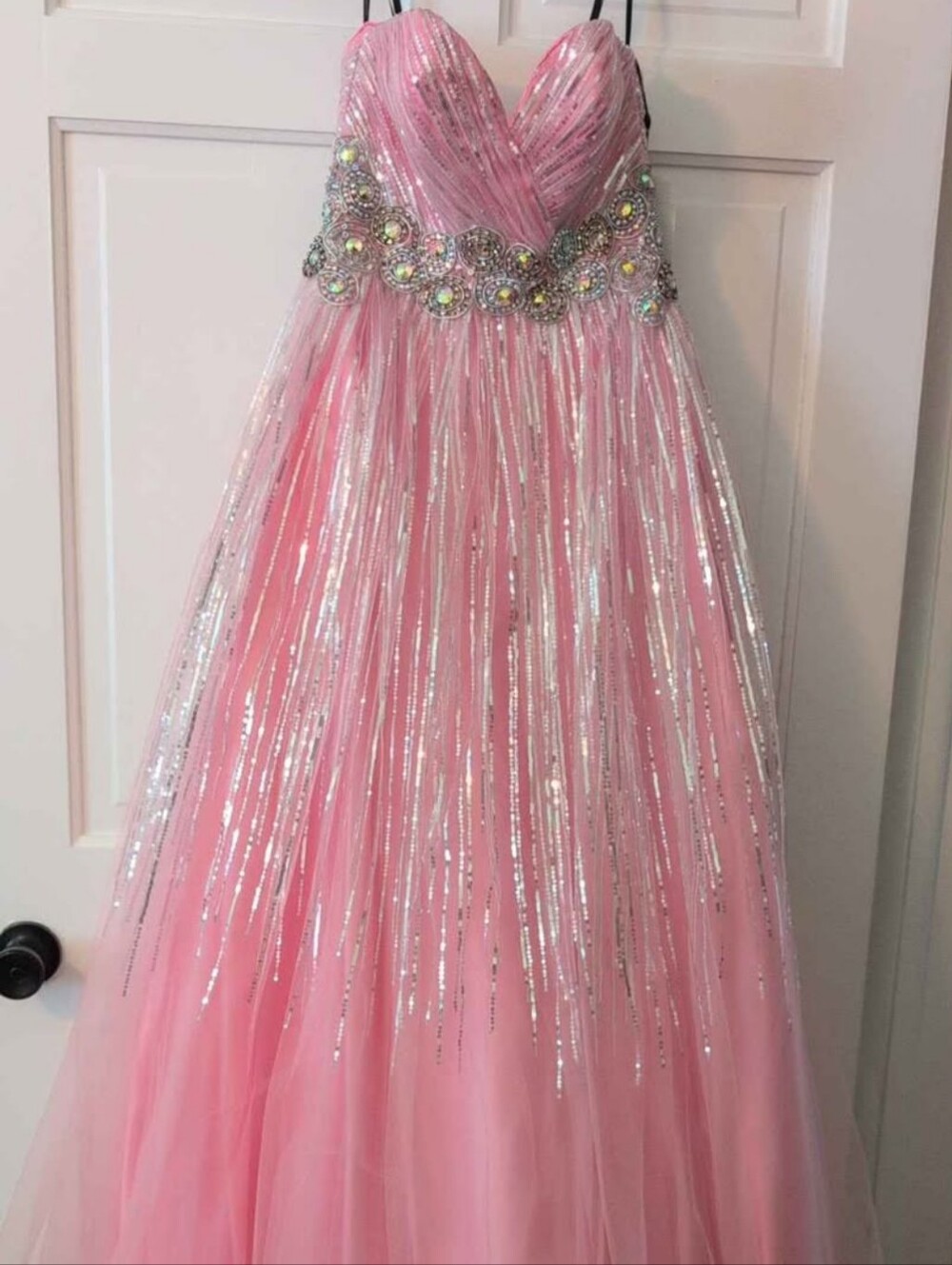 Pink Beaded Tulle Evening Dress - Elegant Prom Gown Size 0 NWT